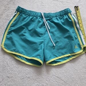 Adidas Marathon 10 Running Shorts Teal Neon Yellow Drawstring